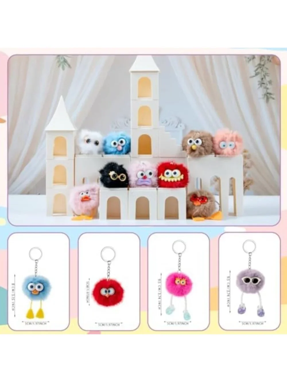 36 Plush Keychains - Cute Fuzzy Keychains for Kids, Birthday Party Favors